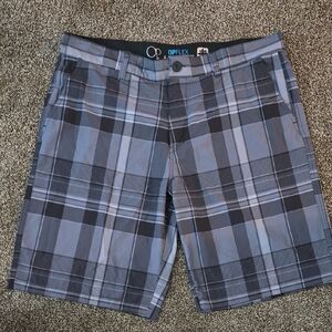 OP OPFLEX 4-Way Stretch Men's Plaid Flat Front Shorts - Gray and Black Size 38